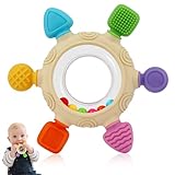 VTECHOLOGY Baby Teething Rings Toys for 0-6 6-12 Months Baby Rattle Teether Sensory Toys for Babies 0-24Months Silicone Teether Relief Chew Soothing Sore Gums for Newborn Infant Essentials BPA Free