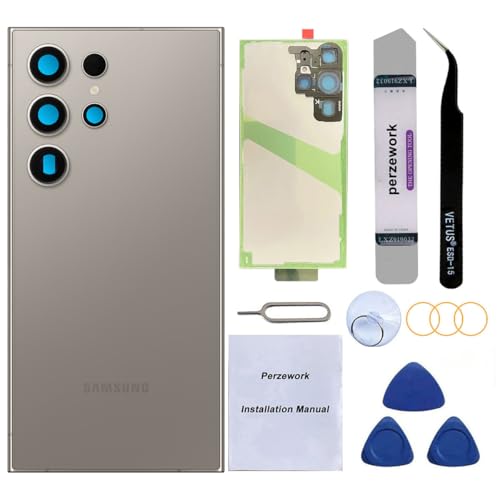 Perzework Rear Back Glass Replacement for Samsung Galaxy S24 Ultra 6.8-inches with Reparing Toolkit(Titanium Gray)