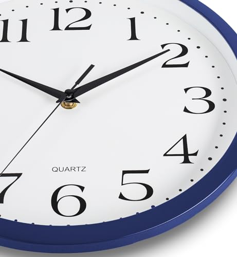 Image of Bernhard Products Navy Wall Clock Silent Non Ticking - 12 Inch Quality Quartz Battery Operated Round Easy to Read Home /Kitchen /Office /Classroom /School Clock