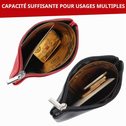 simarro 2 pièces petit porte-monnaie femme, cuir mini porte-monnaie petit porte-monnaie Coin Purse porte-monnaie monnaie porte-clés Woman Wallet mini porte-monnaie pour femme (noir rouge) – vue 2