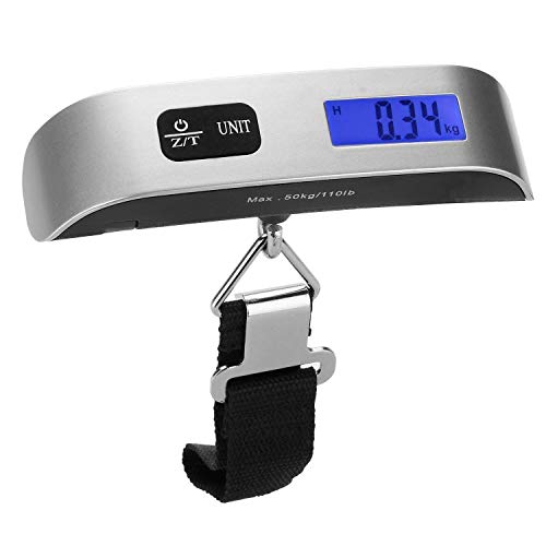 Image of BSITFOW ABS 10g to 50 kg Luggage Scale Digital Weighing Travel Bag Weight Checker Hanging Weight Scale with Belt sliver, Multicolor