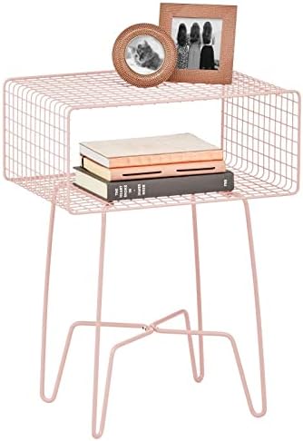 mDesign Modern Industrial Side Table with Storage Shelf, 2-Tier Metal Minimal End Table, Metallic Caged Grid - Accent Furniture for Living Room, Bedroom, Office, Dorm, Concerto Collection, Light Pink
