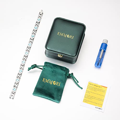 Emmori Ultra Strength Magnetic Bracelet For Woman - 3,500 Gauss Per Magnet -Crystal Bracelet - Adjustable Length -Pulseras Magneticas (Silver Blue) #TOP4