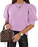 Women's Puff Short Sleeve Sweater Tops 2025 Spring Summer Trendy Crew Neck Casual T Shirts Blouses