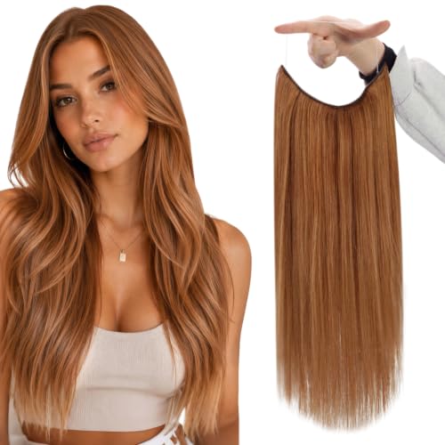 Full Shine Invisible Wire Hair Extensions, 12 Inch 76G Copper Brown, Straight One Piece Human Hair, Natural Blend for Daily Wear