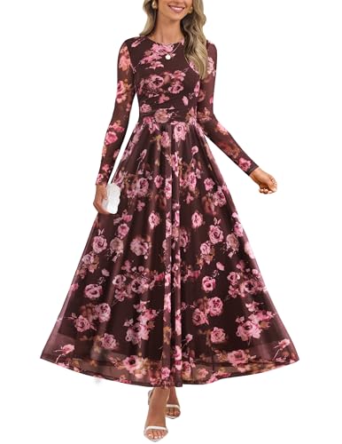 ZESICA Women's Maxi Dress 2026 Fall Long Sleeve Crewneck Floral