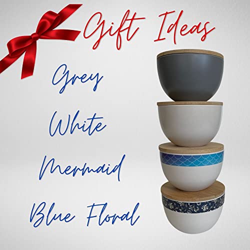 Clay Face Mask Mixing Bowl Set- Kit With Bamboo Lid, Spoon, Dual Sided Face Mask Brush Applicator Soft Silicone Spatula And Face Mask Brush For Diy Clay Mud Mask, Facials, Body And Hair (Blue Floral) #TOP6