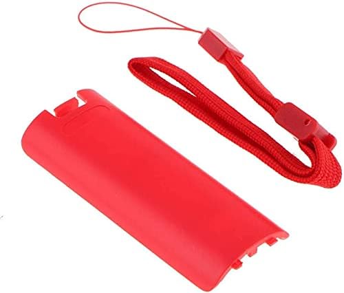 Battery Door Lid Cover Back Cover Pack Case Shell + Hand Strap Lanyard for Wii Remote Controller Replacement (Red)
