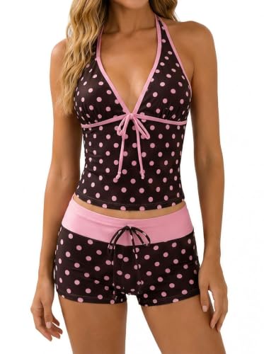 Tankini Y2K pour femme : maillot de bain 2 pièces à pois rétro avec shorty
