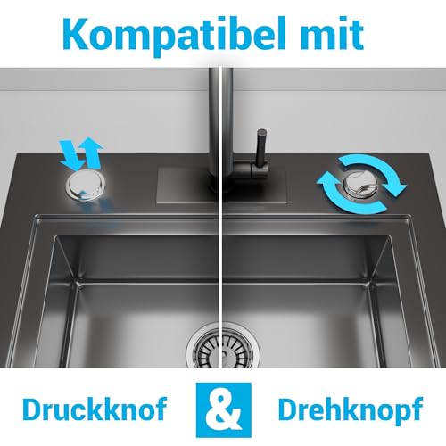 MINISMUS Höhenverstellbarer Waschbecken - Siebkörbchen Abflussstopfen Edelstahl Waschbeckenstöpsel Waschbeckensieb – Sieb Stöpsel Abfluss Küche Spüle Abflussstopfen Küchenspüle (79 mm)