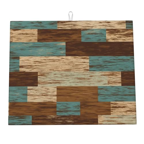 Tappetino Macchina Caffe Brown Blue Wood Grain Tappetini Bancone Cucina Poliestere Tappetino Scolastoviglie Per Piani Cucine Caffettiera 46X61Cm