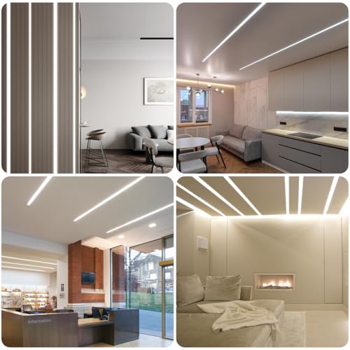 LEDLampsWorld 4 Pack 3.3ft/1Meter Plaster-in LED Channel, Trimless Recessed Drywall Aluminum LED Profile with Milky Diffuser, Single Edge LED Strip Aluminum Channel for Wall and Ceiling by LEDLampsWorld - Image 7