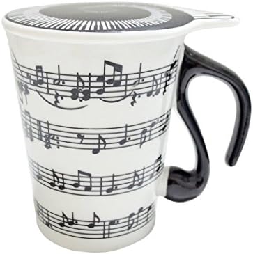 XRKJ Ceramic Mug Cup, Creative and Unique Musical Notes Design Coffee Mug, Music Notes Ceramic Cup, Mug Cup with Lid Staves For Household Office Best Gift For Music Lover Friend