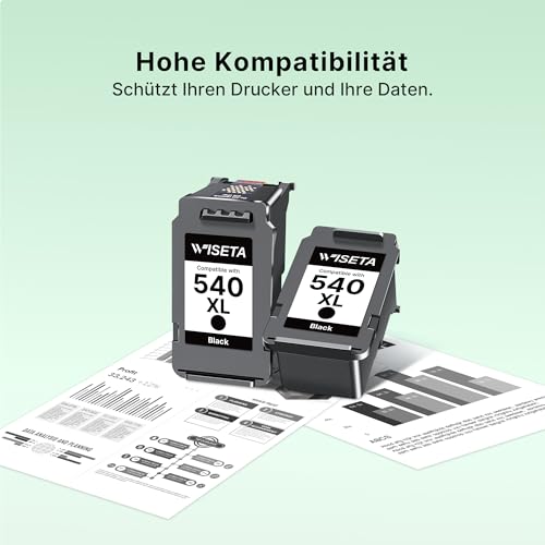 WISETA PG-540 XL patronen für Canon druckerpatronen 540 Kompatibel Multipack Tintenpatrone für Pixma TS5150 MG3650 MG3600 MG4250 MX475 MX375 MX535 MG3150 MG3500 patronen (2Schwarz)