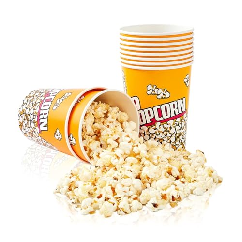 50 Pack Popcorn Buckets Disposable Retro Style Paper Leak Proof Popcorn Containers Popcorn Bowls for Family Movie Night & Party (32oz)
