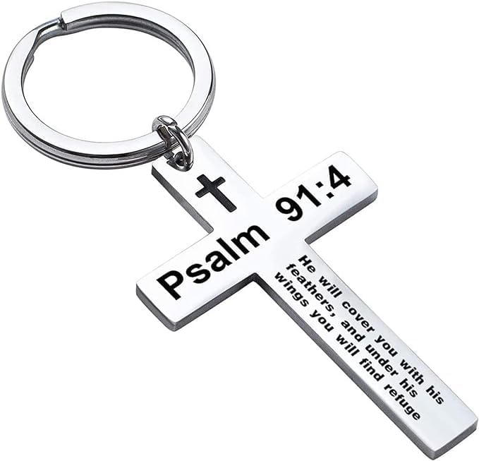 Retailing Devil's Father's Day Gifts - Cross Keychains Stainless Steel Religious Key Rings Bible Verse Keychain Jewelry