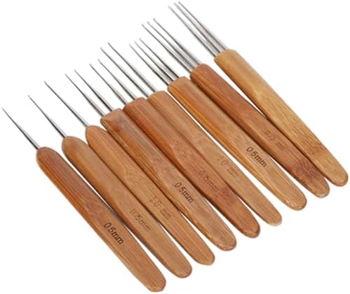 9Pcs Dreadlock Crochet Hook Set, Stainless Steel Bamboo Handle Hair Weaving Tool, 3 Hooks, Ideal for Fixing Long Hairs, Wig Knitting & Braid Design