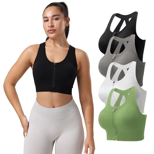 Zip Front Sports Bras for Women - 2 Pack
