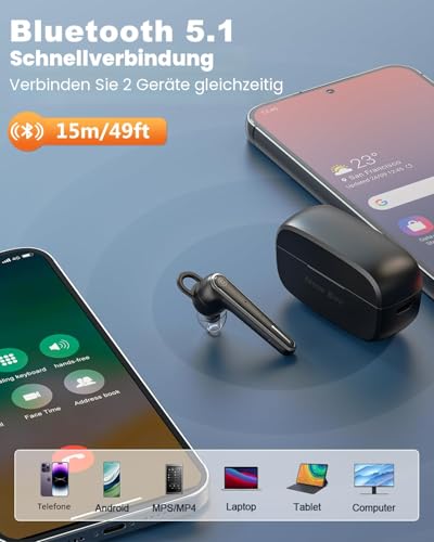 New Bee Bluetooth Headset Ultraleicht Wireless Freisprech Headset V5.1, CVC 8.0 Dual ENC Geräuschunterdrückung Mikrofon 50h Gesprächszeit Bluetooth-Ohrhörer mit Ladecase für iPhone,Android,Laptop
