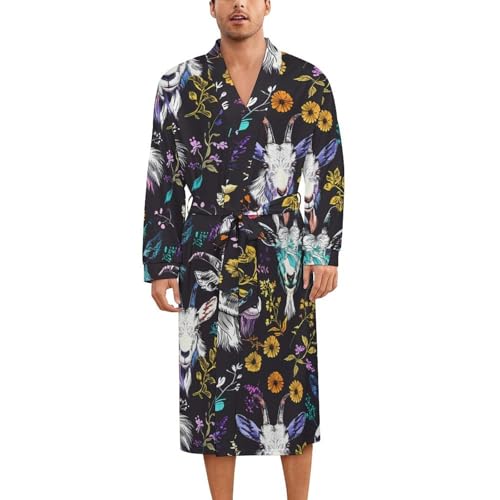 Goat And Flowers Soft Robe Long Sleeve Bathrobes V Neck Sleepwear Spa Robes with Belt Men Woman