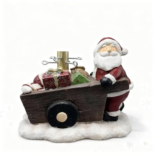 Glac Store Base Albero di Natale Decorativa, Carriola con Babbo Natale e Regali, 40,5x24x31 cm, Oro o Rosso Bianco (Rosso Bianco)