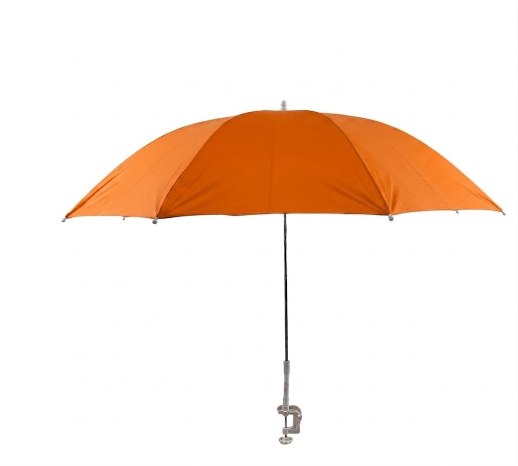 Mini Ombrello Parasole Universale D 105 cm con Gancio a Morsetto Regolabile per Passeggino Sedia Sdraio ringhiere Balcone e Finestra Struttura in Metallo e Tessuto Resistente (arancio)