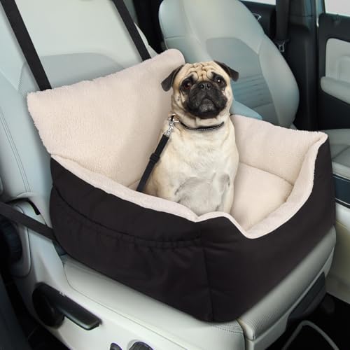 Aevcvok Seggiolino Auto per Cani di Piccola Taglia, Letto da Viaggio per Cani Gatti Fino a 12kg, Seggiolino Auto Cane con Cuscino Staccabile e Lavabile, Tasche Portaoggetti, Nero