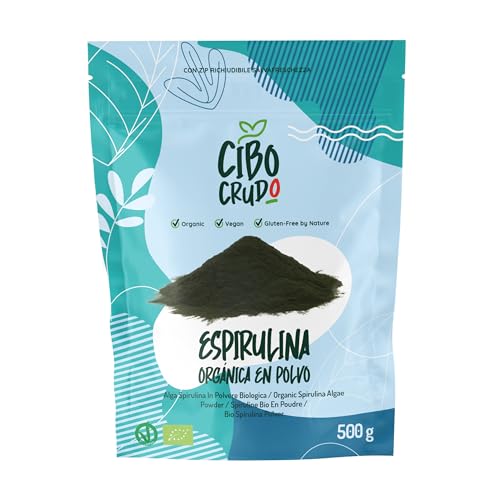 Espirulina en Polvo Ecologica - 500g. Alga Spirulina Verde Fuente de Hierro. Espirulina Organica para Vegetarianos y Veganos Ideal in Batidos y Bebidas. Organic Spirulina Powder.