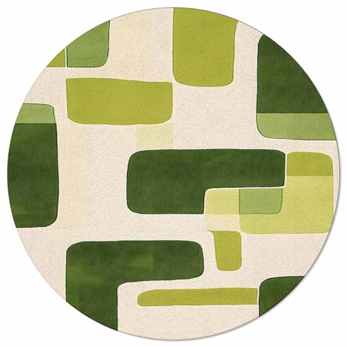 Green Geometric Area Rug 5ft Non-Slip Washable Floor Mat