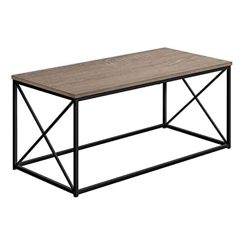 Monarch Specialties 3786 Coffee Table, Accent, Cocktail, Rectangular, Living Room, 40" L, Metal, Laminate, Brown, Contemporary, Modern Table-40, 40.5" L X 20" W X 18" H, Dark Taupe Wood-Look/Black #TOP12
