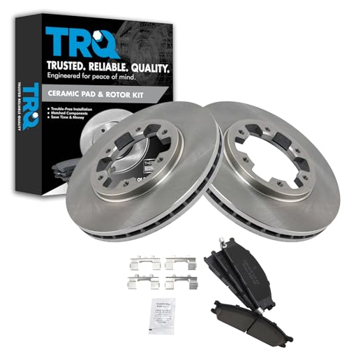 TRQ Front Brake Pad and Rotor Set Ceramic Vented Rotors 10.87 in 6-Lug