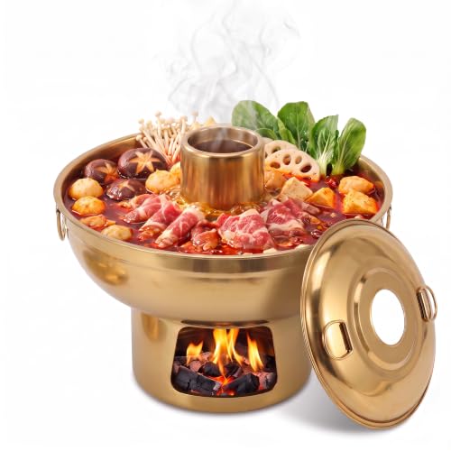 Tissting Stainless Steel Dry Ice Hot Pot,Old Beijing Hot Pot with Lid
