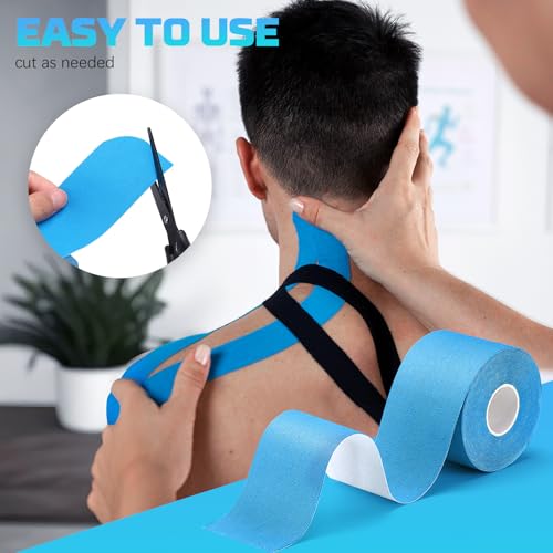 Image of 3 Rolls Kinesiology Tape, 3 Color 2 Inch x 16.4 Feet Uncut Sports Tape with Scissors, Elastic Athletic Tape Waterproof Knees Tape for Ankle Wrists Shoulders Muscle Exercise and Daily Use