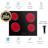 Built-in Ceramic Hob 4 Burners, STARCHARTS Electric Hob, 4 Zones Cooktops with Total Power 6000W, Timer, Child Lock, Black Glass - Image 2