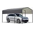 10x15 Ft Metal Carport, Heavy Duty Car Port with Galvanized Steel Roof, Outdoor Car Garage, Large Carport Canopy, Steel Car Shelter with Enhanced Base for Car, Boats and Truck, Black