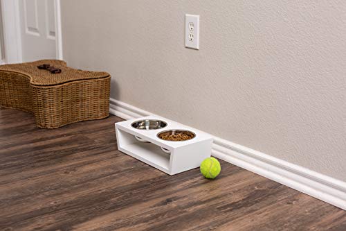Internet's Best Modern Elevated Pet Feeder - 2 Medium Dog Bowls - Decorative Raised Stand With Double Stainless Steel Bowls - White #TOP3