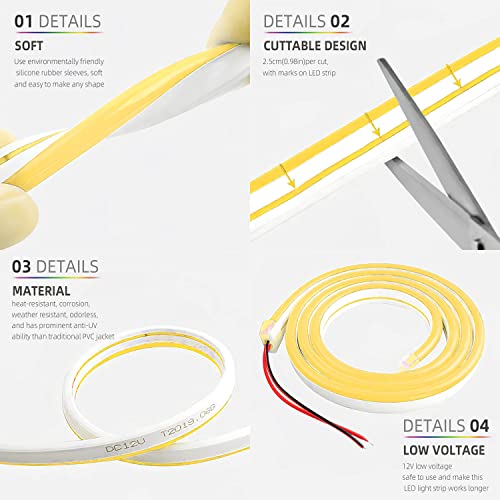 Meijiajia Led Neon Strip Lights, 3000K Warm White 12V/16.4Ft, Flexible Diffuser, Cuttable & Bendable Waterproof Silicon, For Decor, Mood Lighting & Sign Custom. [Power Adapter Not Included] #TOP4