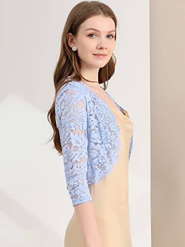 Allegra K Women's Elegant 3/4 Sleeve Sheer Floral Lace Shrug Open Front Cropped Bolero Cardigan X-Large Light Blue by Allegra K - Used condition - Image 8