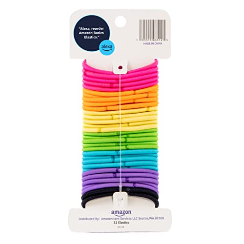 Amazon Basics No Damage Elastic Hair Ties, Ponytail Holders for Thick Hair, No Pull, Secure Hold, Snag-Free, Bright 4 MM Elastics for All Types, 32 Count (Pack of 4) view 3