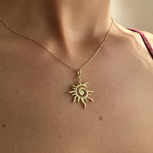 SLOONG Gold Charm Necklace for Women, 14K Gold Plated Sun Necklac Spiral Design Pendant Necklace, Elegant Sun Necklaces Jewelry Gift for Her3