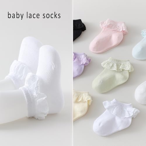 EPEIUS Baby Lace Socks Newborn Girl Eyelet Ruffle Socks Infant Toddler Dress Crew Sox 0-6/6-12/12-24 Months2