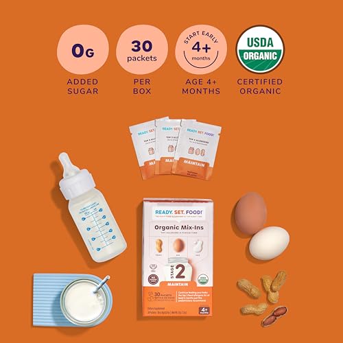 Ready, Set, Food! | Organic Mix-ins and Oatmeal Variety Pack | Stage 2 Mix-ins - 30 Days + Oatmeal Cereal, Original, 15 Servings| with 3 to 9 Top Allergens: Peanut, Egg, Milk and more - Thumbnail 4