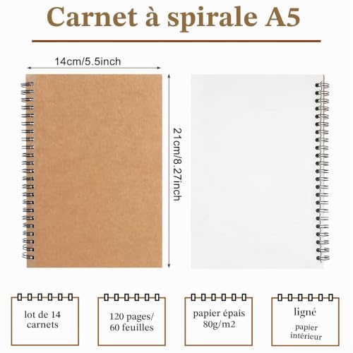 Carnet de notes A5 à spirale pour école et prise de notes 80g - 2