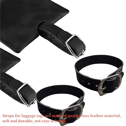 Image of 12 Pack Luggage Tag Strap Black Leather Luggage Labels Strap 8 inchx 0.5 inch Luggage Replacement Loop Straps with Buckle for ID Name Card Pass Holder Storage Hanging Travel Accessories