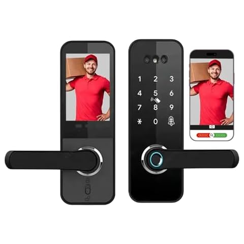 Smart Door Lock with Face Recognition – 6 Unlock Ways (Fingerprint, Face ID, Password, Card, Key, Tuya APP) | Keyless Entry & APP Control | Easy DIY Install | Auto-Lock | Doorbell Cover