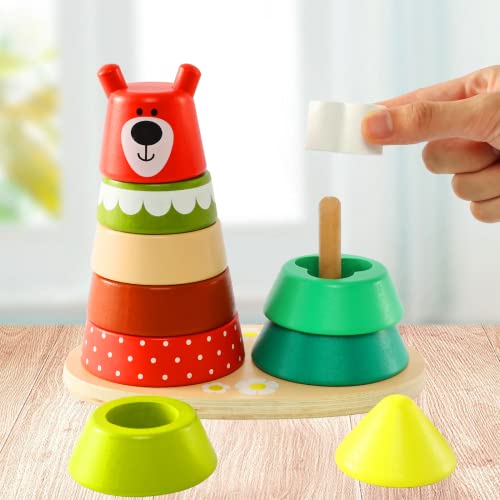 Abellzos Montessori Toys, Wooden Sorting Stacking Toy For Toddlers 1-3, Color Shape Puzzle Learning & Educational Matching Blocks First Birthday Gifts For Boys Girls Preschool Kids (Bear & Forest) #TOP4