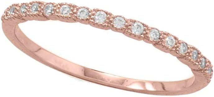 AzureBella Jewelry Rose Gold-plated Sterling Silver Stackable Band Ring with Cubic Zirconia