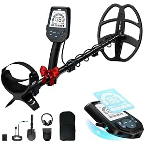 SUNPOW Professional Metal Detector for Adults Rechargeable - 6 Metal ID, IP68 Waterproof Coil, LCD Display, 5 Search Modes Metal Detector for Beach/River/Outdoor Treasure Hunting, OT-MD16
