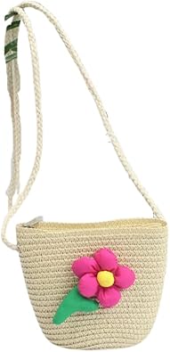 Cute Multi Colored Flower Straw Crossbody Shoulder Bag, Small Mini Purse for Girls