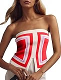 Ythomm Womens Color Block Crop Tube Tops Sleeveless Strapless Slit Front Summer Knit Bandeau Tops Slim Fit Y2k Corset Bustier